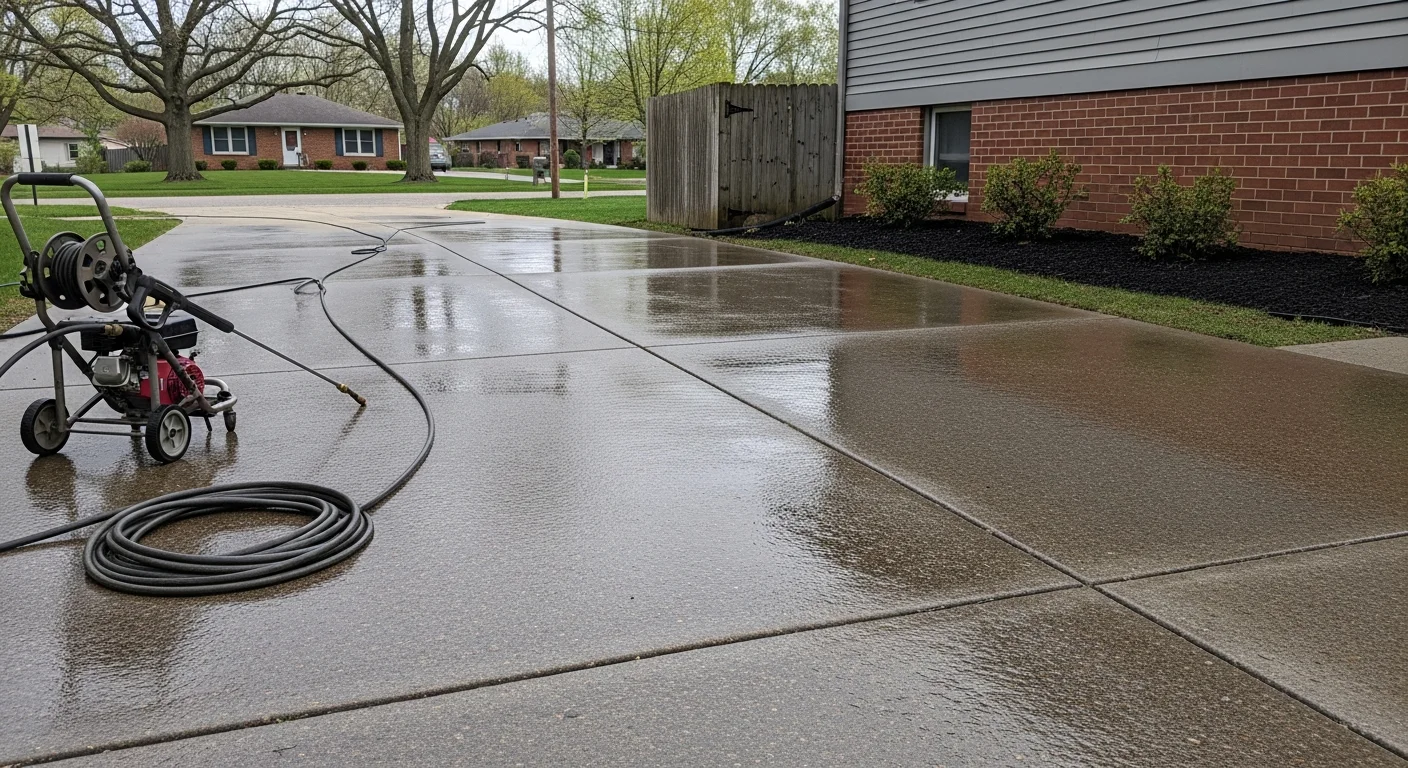 Professional pressure washing service cleaning a residential driveway in Toledo